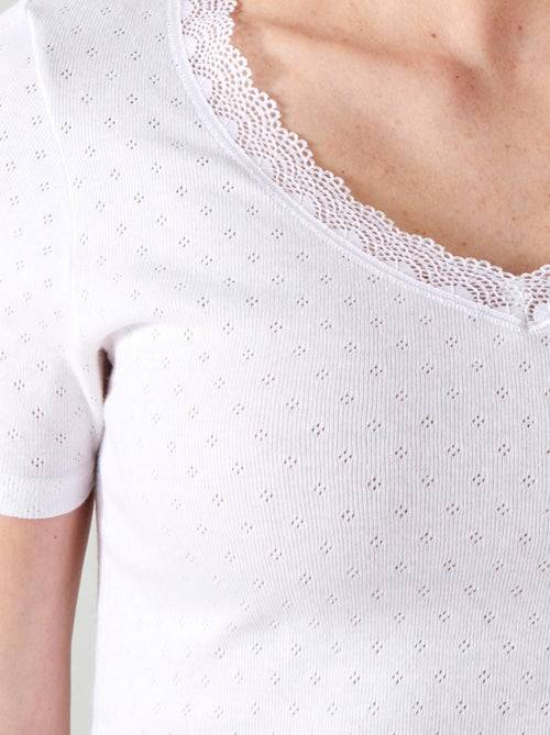 Lot de 2 t-shirts Essential maille jacquard et dentelle pur coton peigné - Damart - Kiabi