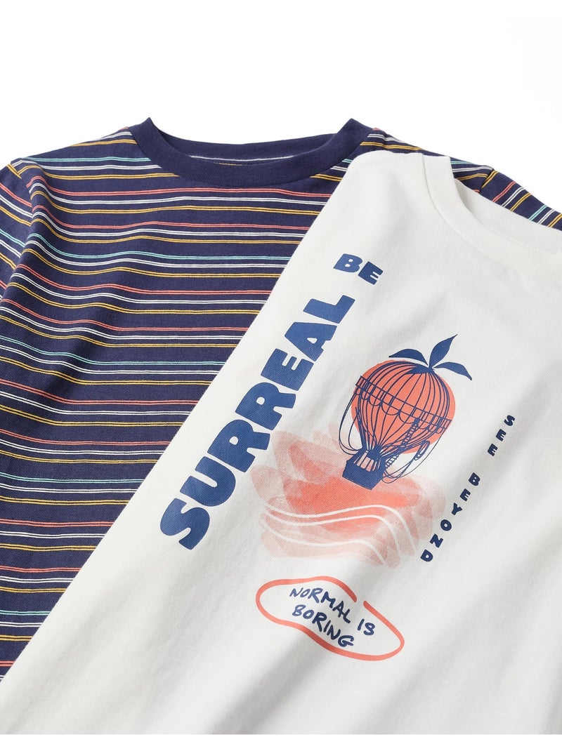 Lot de 2 T-shirts et 1 short en coton Bleu foncé - Kiabi