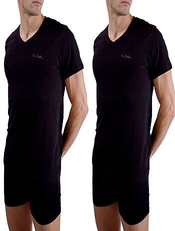Lot de 2 t-shirts homme en col v avec broderie sur la poitrine Pierre Cardin