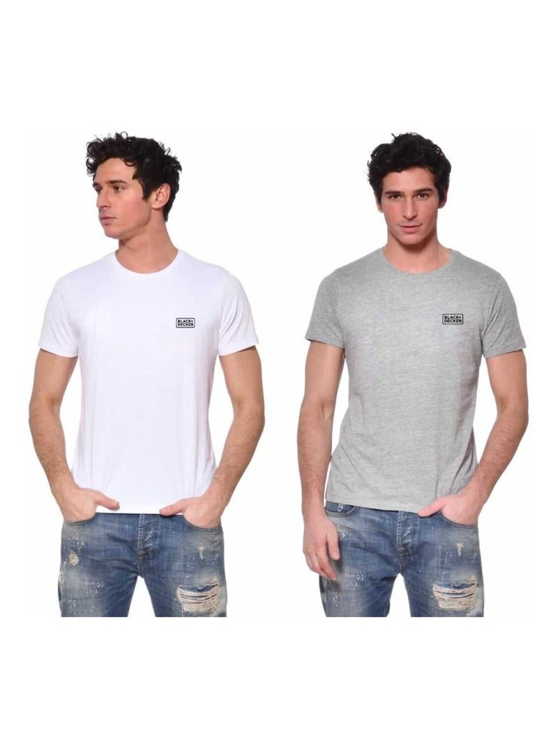Lot de 2 t-shirts homme manches courtes en coton 140gr/m² Black & Decker Blanc Gris - Kiabi