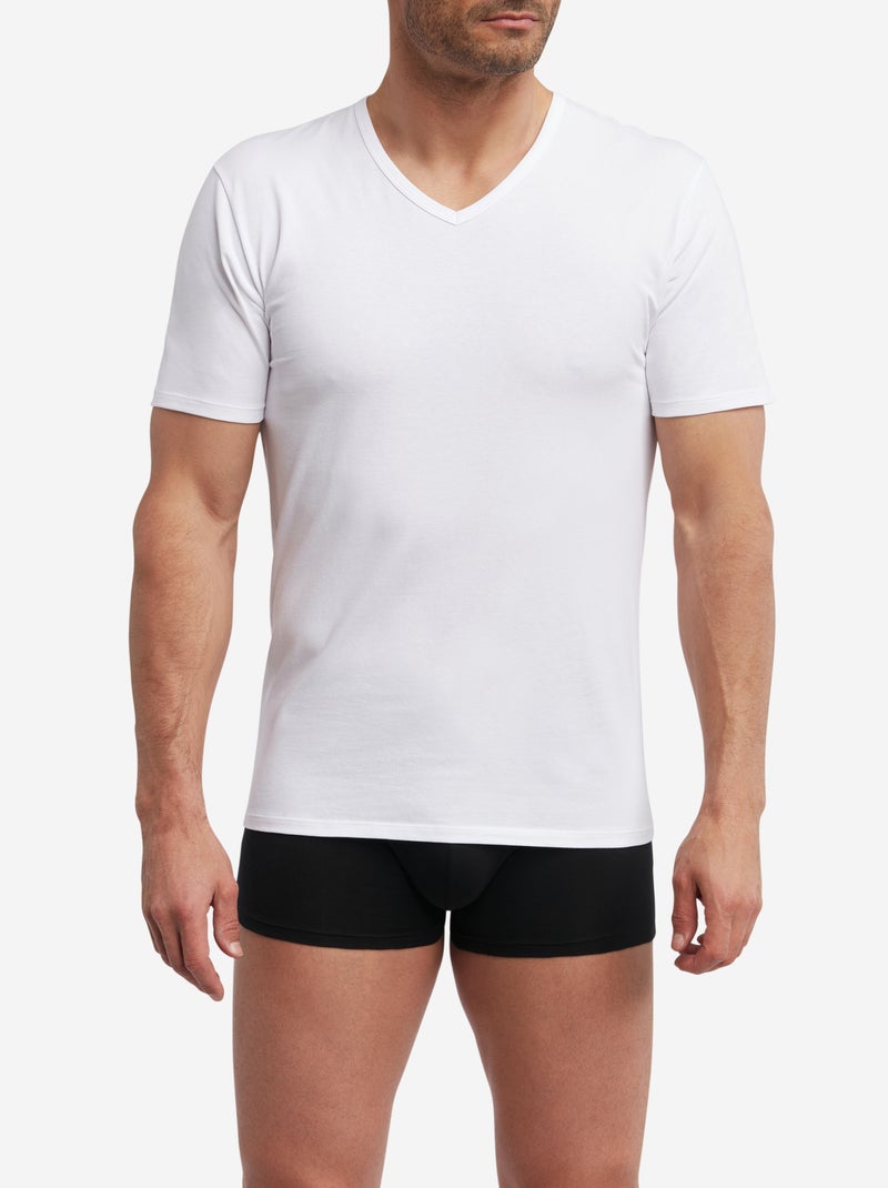 Lot de 2 t-shirts homme thermorégulateur coton col V Sport Blanc - Kiabi
