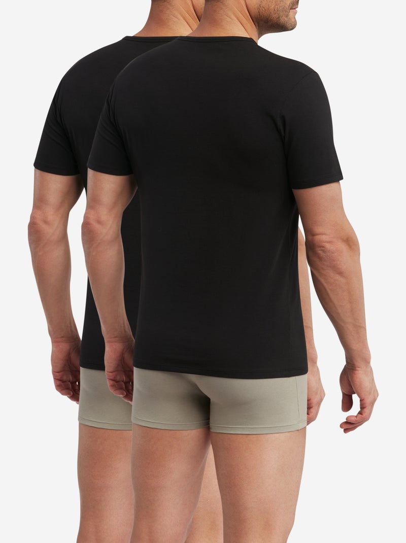 Lot de 2 t-shirts homme thermorégulateur coton col V Sport Noir - Kiabi