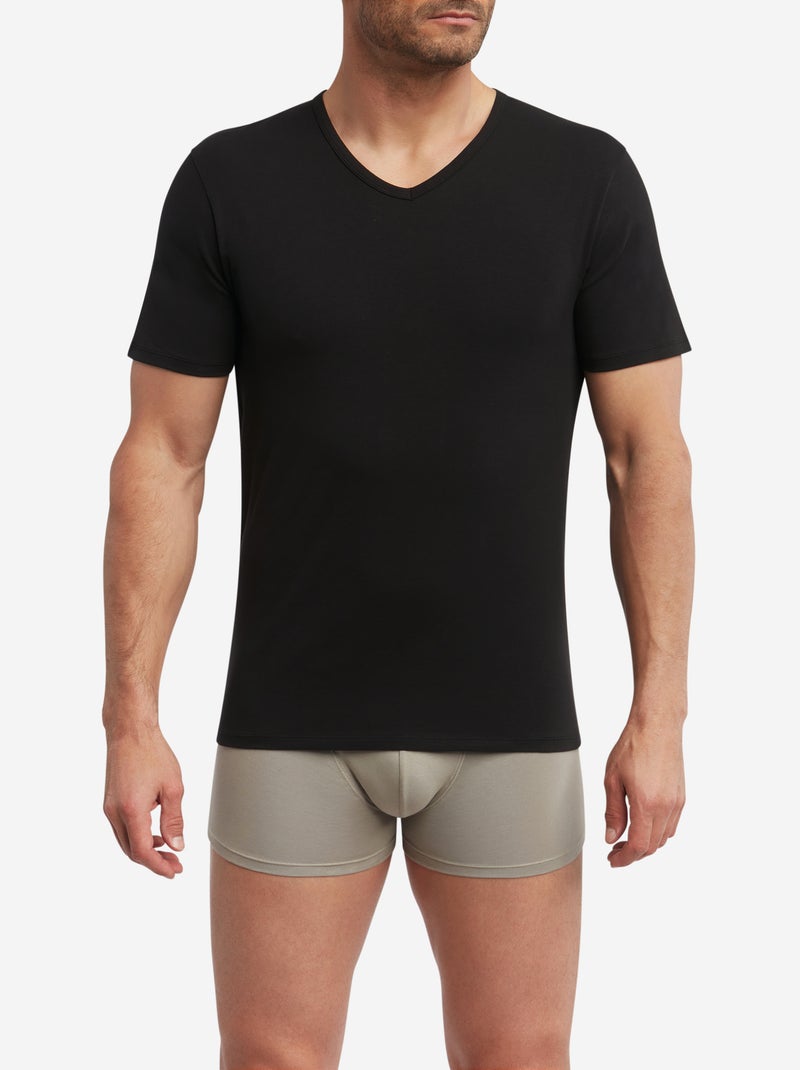 Lot de 2 t-shirts homme thermorégulateur coton col V Sport Noir - Kiabi