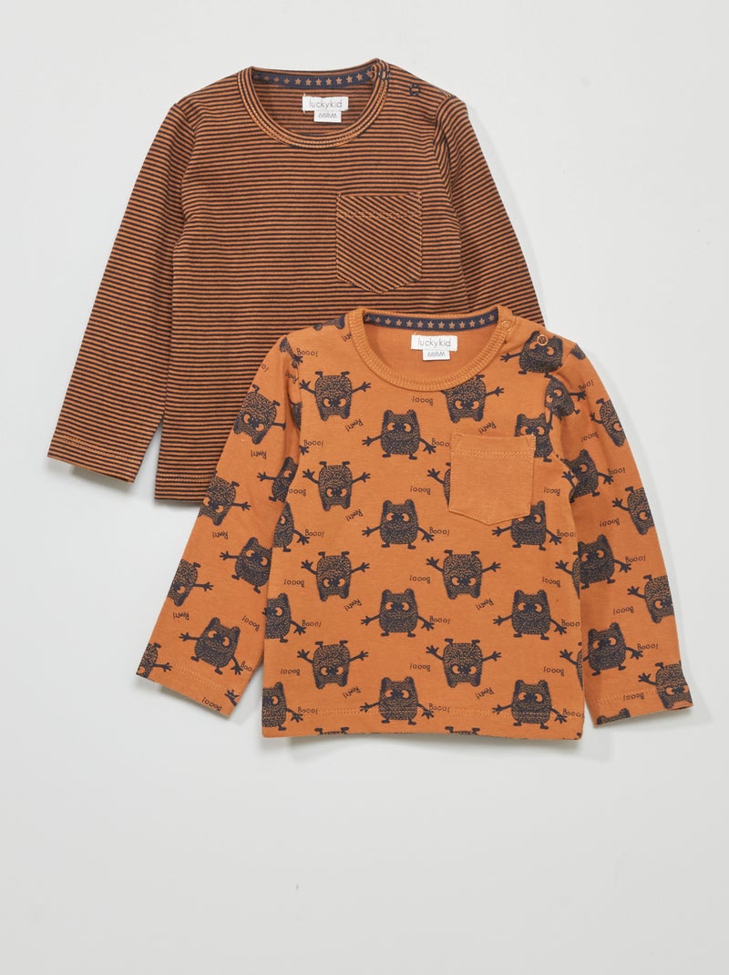Lot de 2 t-shirts imprimés marron - Kiabi