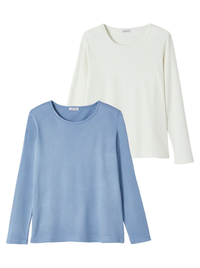 Lot de 2 t-shirts maille chaude col montant - Damart Bleu Ecru - Kiabi