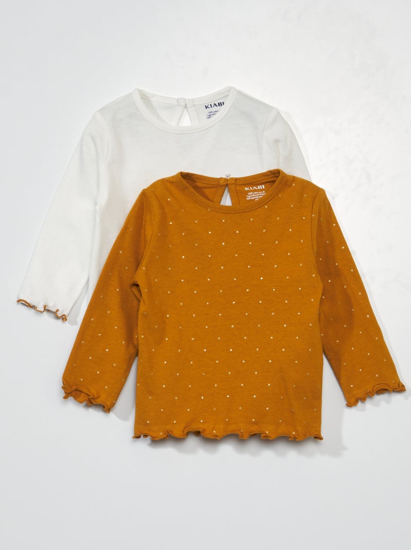 Lot de 2 t-shirts manches longues Orange/blanc - Kiabi