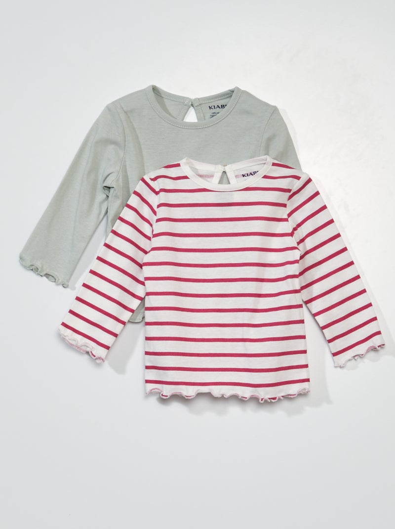 Lot de 2 t-shirts manches longues Rose/vert - Kiabi