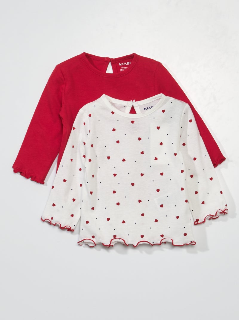 Lot de 2 t-shirts manches longues Rouge/blanc - Kiabi