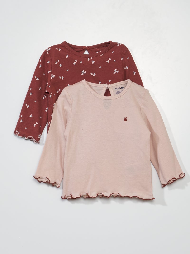 Lot de 2 t-shirts manches longues Rouge/rose - Kiabi