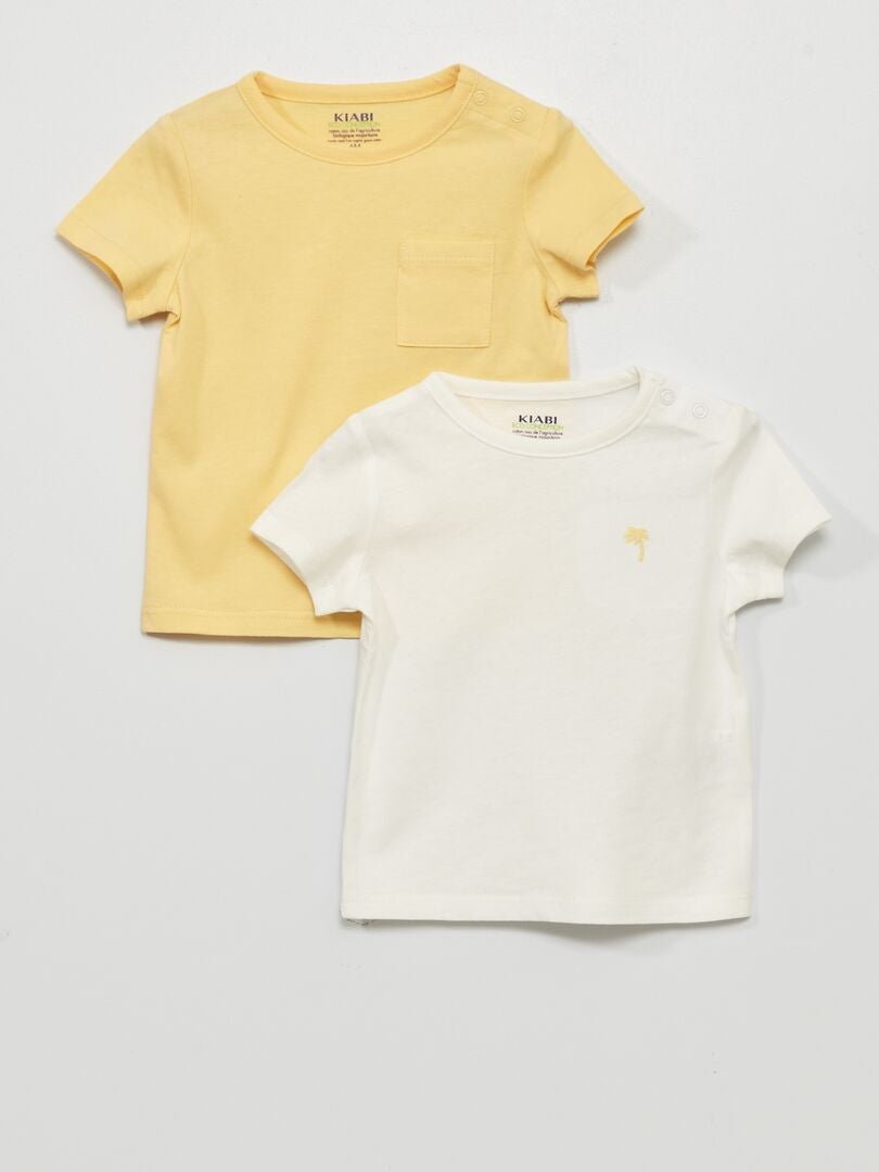 Lot de 2 t-shirts unis Blanc/jaune - Kiabi