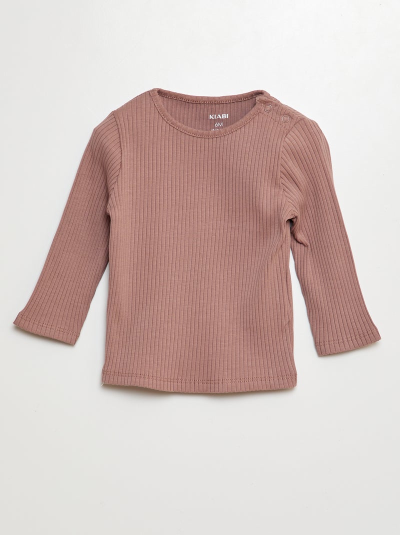 Lot de 2 t-shirts unis côtelés à manches longues Beige - Kiabi