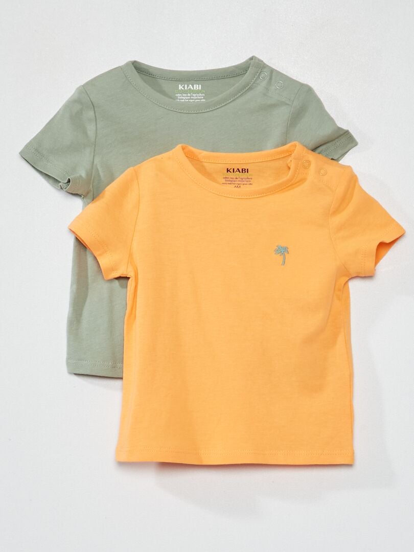 Lot de 2 t-shirts unis Orange/vert - Kiabi