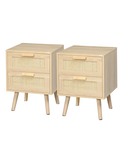 Lot de 2 tables de chevet 2 tiroirs cannage rotin bois aspect bois clair - Kiabi