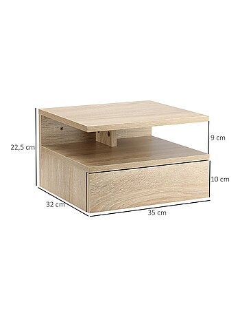 Lot de 2 tables de chevet murales - tiroir coulissant, niche, plateau