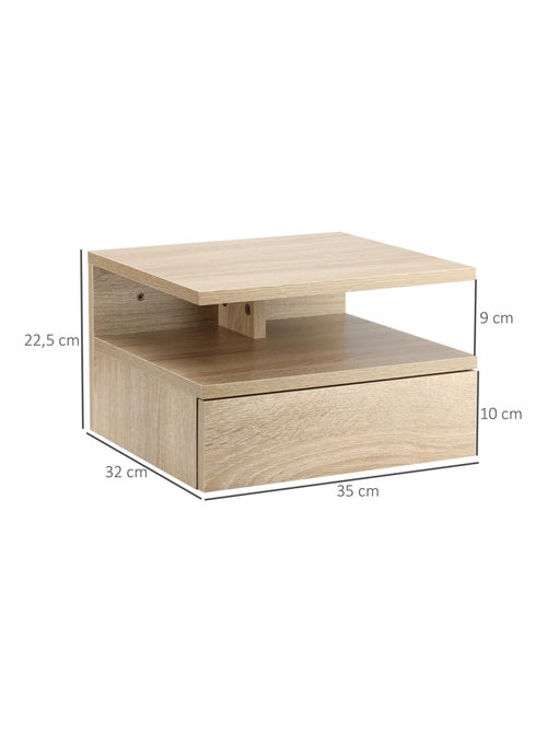 Lot de 2 tables de chevet murales - tiroir coulissant, niche, plateau - Kiabi