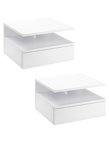 Lot de 2 tables de chevet murales - tiroir coulissant, niche, plateau