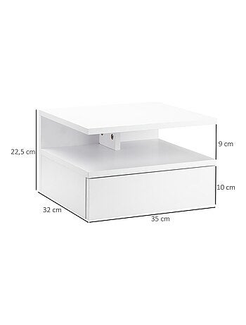 Lot de 2 tables de chevet murales - tiroir coulissant, niche, plateau