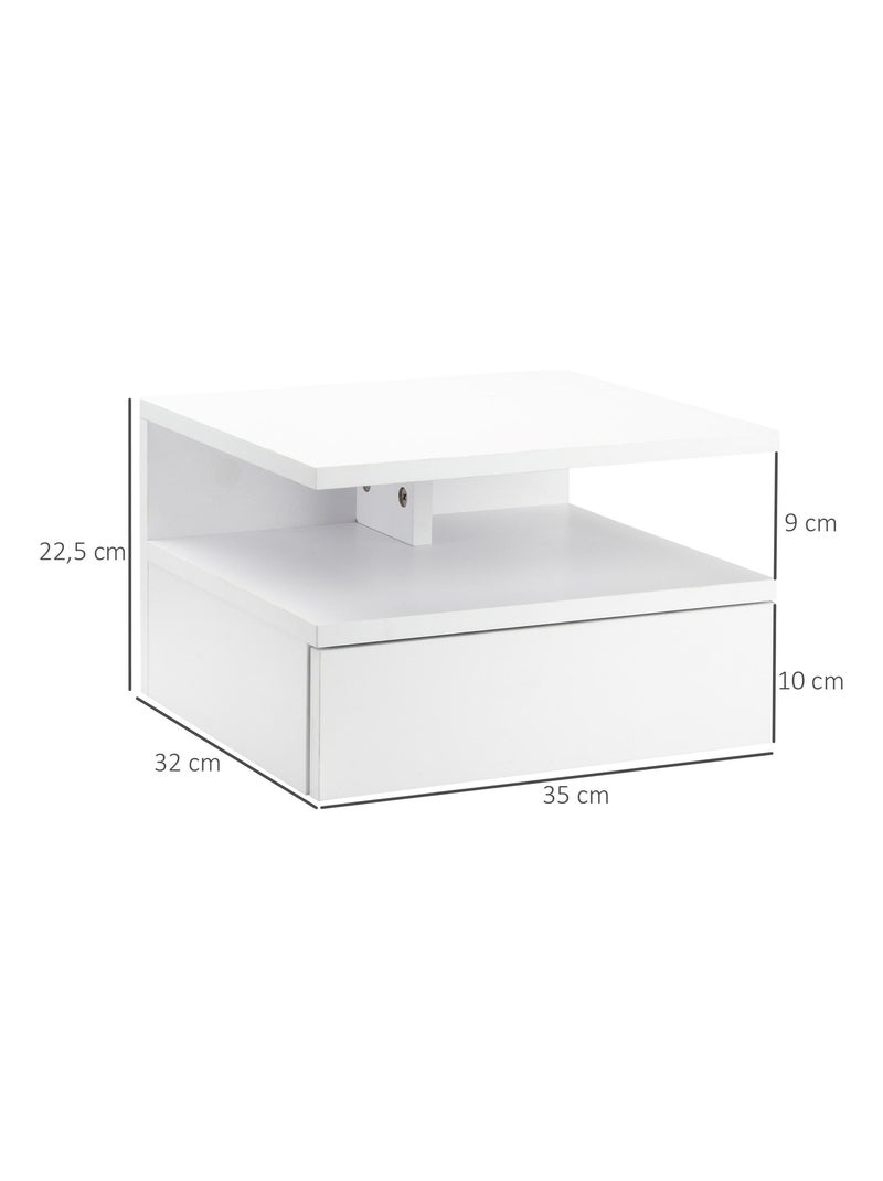 Lot de 2 tables de chevet murales - tiroir coulissant, niche, plateau Blanc Blanc - Kiabi