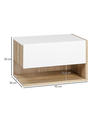 Lot de 2 tables de chevet murales - tiroir, étagère - chêne clair blanc