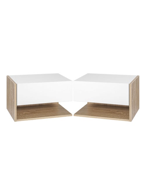 Lot de 2 tables de chevet murales - tiroir, étagère - chêne clair blanc - Kiabi