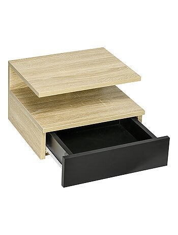 Lot de 2 tables de chevet murales - tiroir, niche - bois clair
