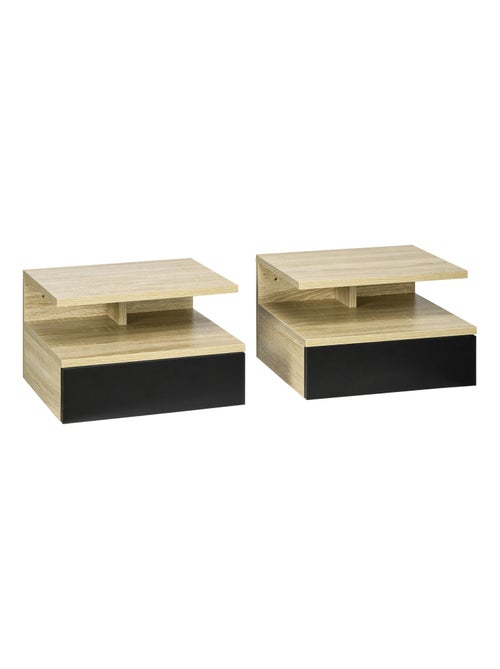 Lot de 2 tables de chevet murales - tiroir, niche - bois clair - Kiabi