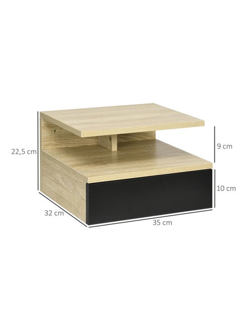 Lot de 2 tables de chevet murales - tiroir, niche - bois clair - Kiabi