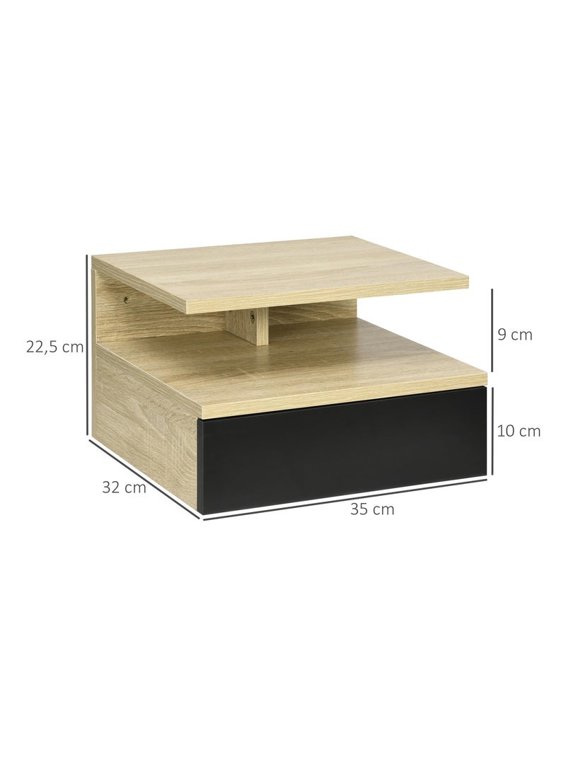 Lot de 2 tables de chevet murales - tiroir, niche - bois clair Noir - Kiabi