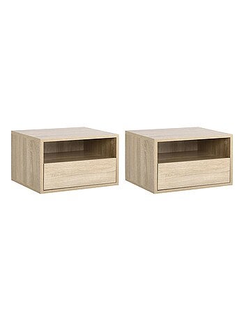 Lot de 2 tables de chevet murales aspect chêne clair