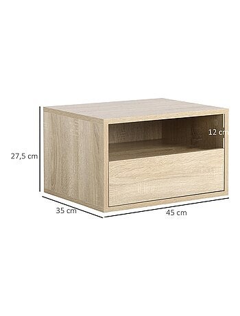 Lot de 2 tables de chevet murales aspect chêne clair
