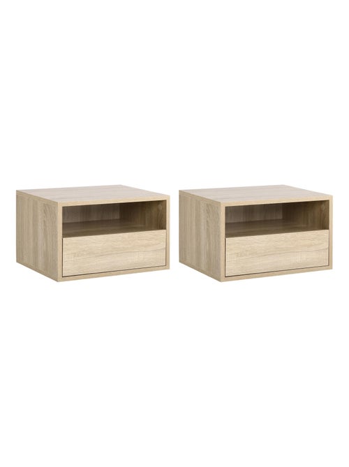 Lot de 2 tables de chevet murales aspect chêne clair - Kiabi