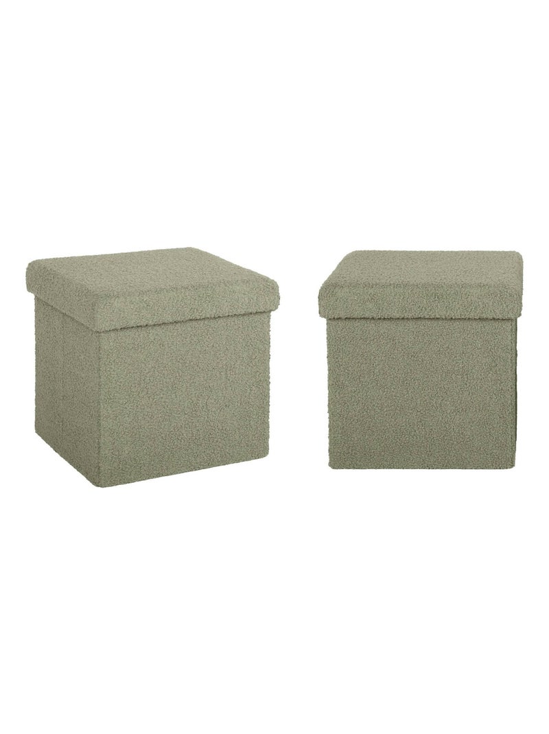 Lot de 2 tabourets-coffre en bouclette Manoa Vert - Kiabi