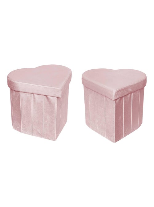 Lot de 2 tabourets-coffre en velours pliables cœur  Joy - Kiabi