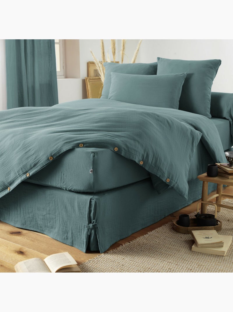 Lot de 2 Taies d’oreiller - Double Gaze de Coton - Gaïa Bleu canard - Kiabi