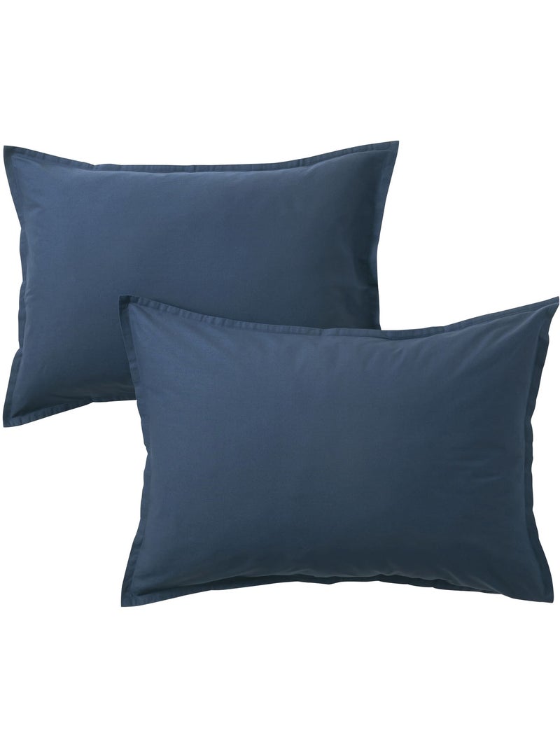 Lot de 2 taies d'oreiller coton lavé Bleu marine - Kiabi