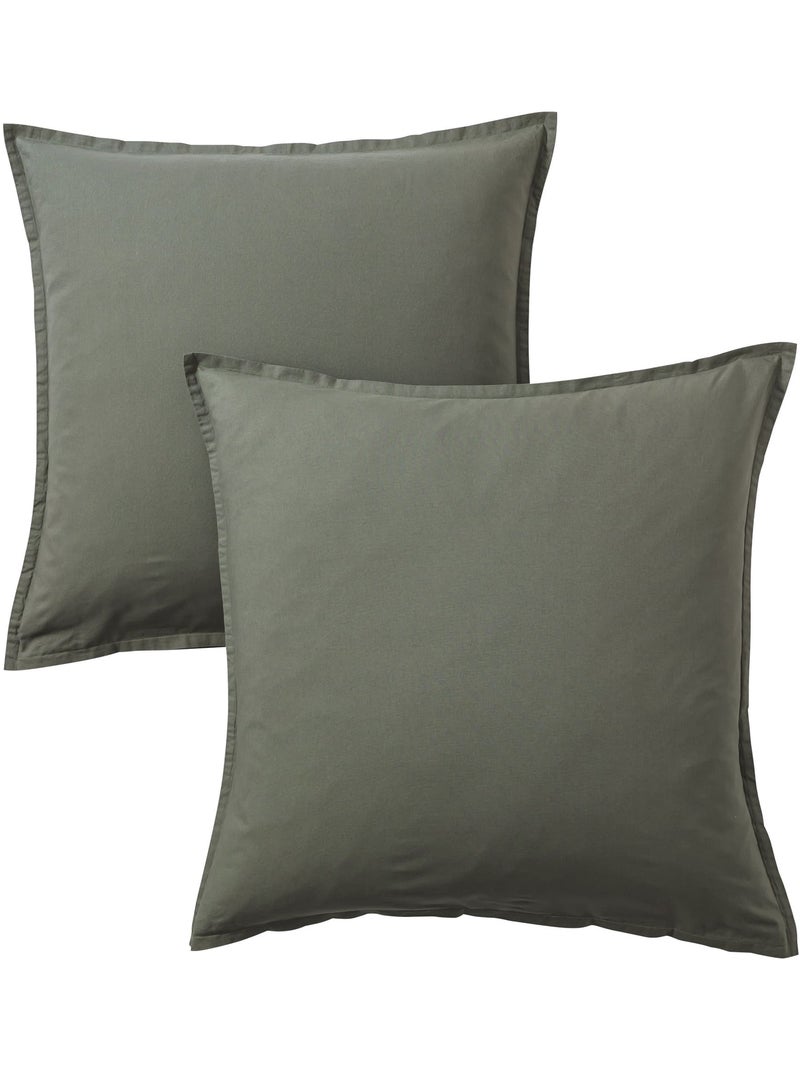 Lot de 2 taies d'oreiller coton lavé Kaki - Kiabi