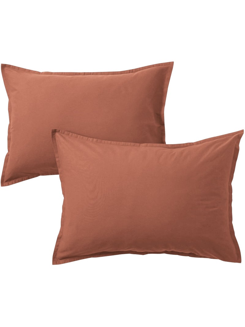 Lot de 2 taies d'oreiller coton lavé Terracotta - Kiabi