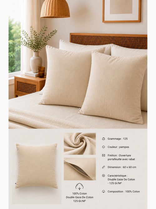 Lot de 2 Taies d’Oreiller – Double Gaze de Coton – GAÏA - Kiabi