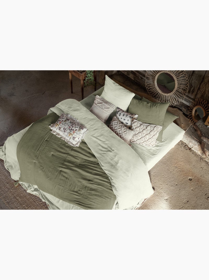 Lot de 2 Taies d’Oreiller – Double Gaze de Coton – GAÏA Kaki - Kiabi