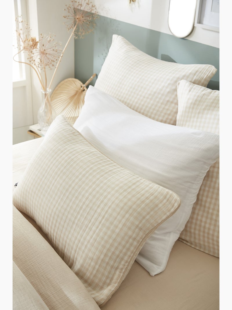 Lot de 2 Taies d'Oreiller Double Gaze de Coton VICKIE Beige - Kiabi