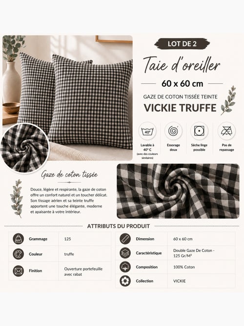 Lot de 2 Taies d'Oreiller Double Gaze de Coton VICKIE - Kiabi Lot de 2 Taies d'Oreiller Double Gaze de Coton VICKIE - Kiabi