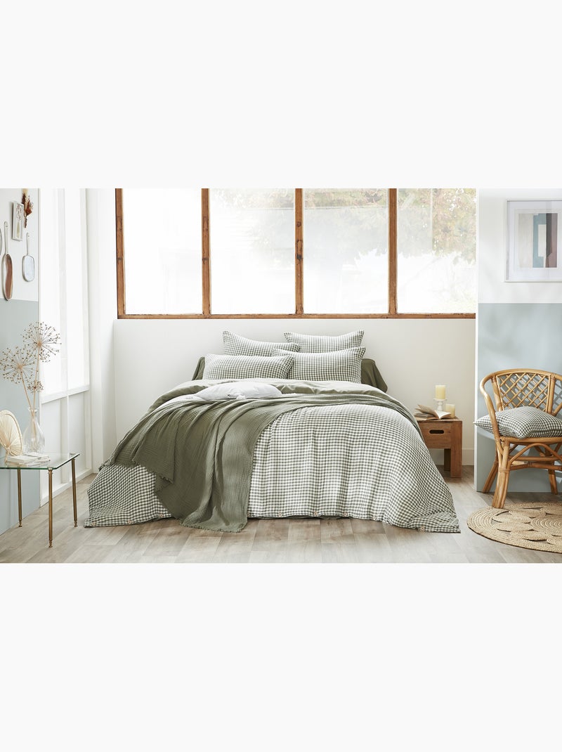 Lot de 2 Taies d'Oreiller Double Gaze de Coton VICKIE Vert romarin - Kiabi