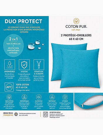 Lot de 2 taies d’oreiller duo protect coton 57 fils/cm² imperméables