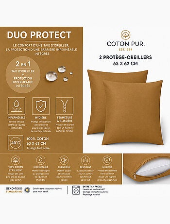 Lot de 2 taies d’oreiller duo protect coton 57 fils/cm² imperméables