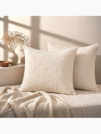Lot de 2 Taies d’Oreiller – Gaze de Coton Brodée – GAÏA BOHO