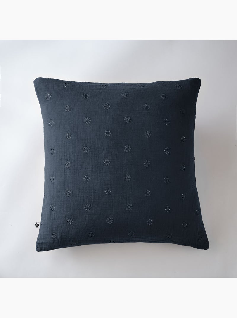 Lot de 2 Taies d’Oreiller – Gaze de Coton Brodée – GAÏA BOHO Bleu foncé - Kiabi