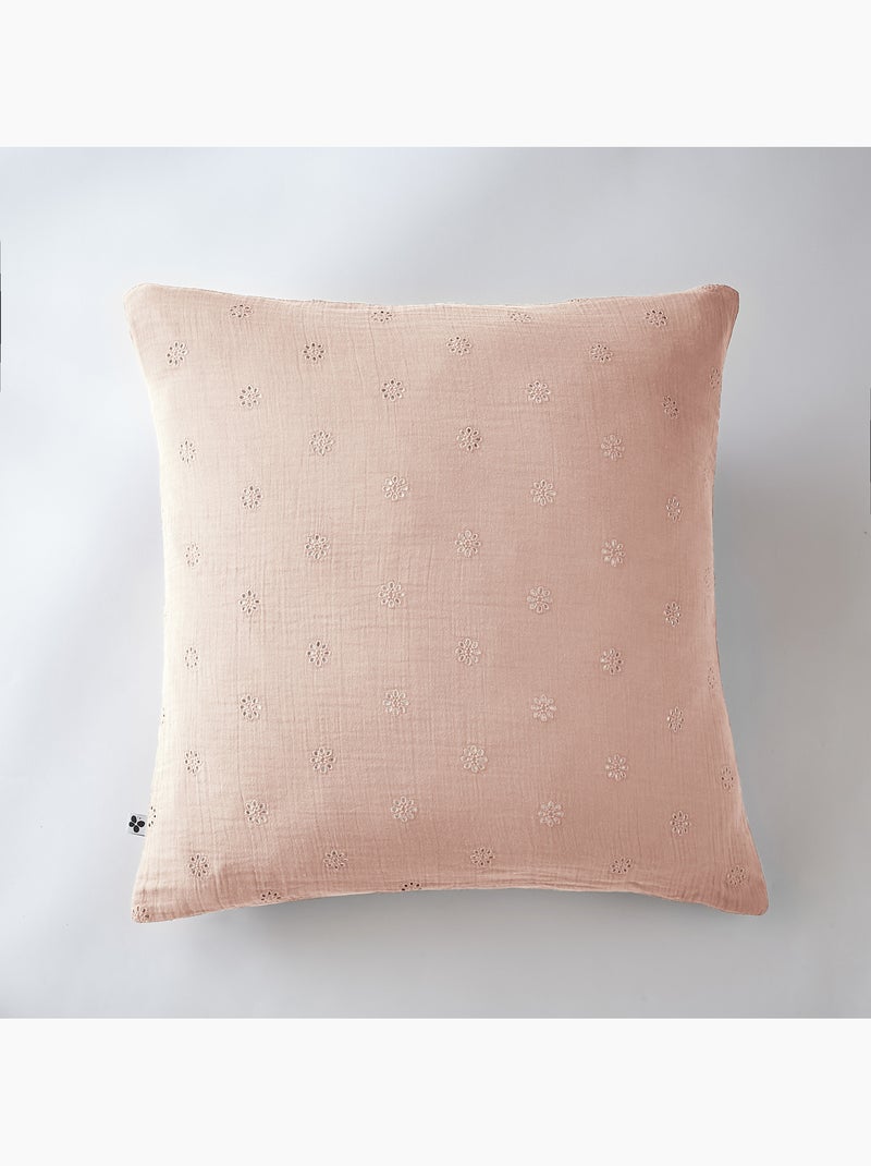 Lot de 2 Taies d’Oreiller – Gaze de Coton Brodée – GAÏA BOHO Rose poudré - Kiabi