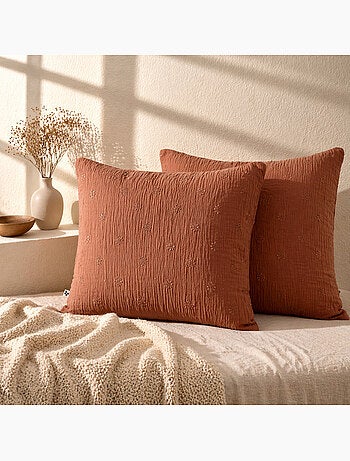 Lot de 2 Taies d’Oreiller – Gaze de Coton Brodée – GAÏA BOHO