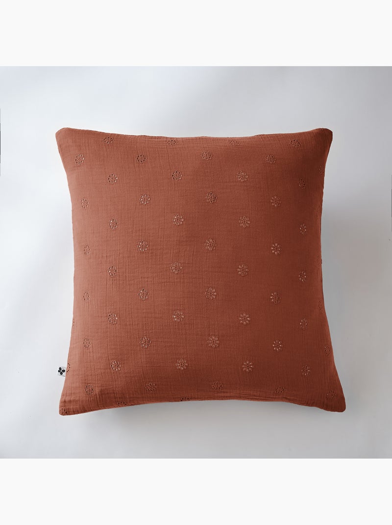 Lot de 2 Taies d’Oreiller – Gaze de Coton Brodée – GAÏA BOHO Terracotta - Kiabi