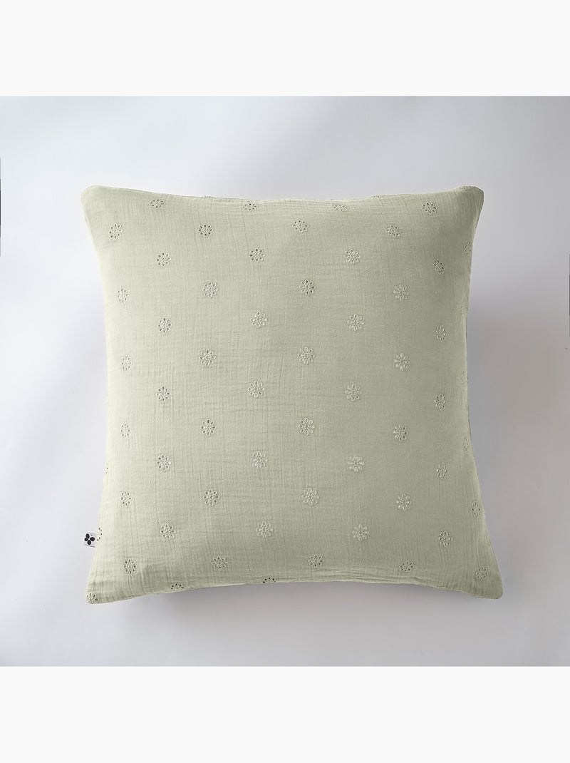 Lot de 2 Taies d’Oreiller – Gaze de Coton Brodée – GAÏA BOHO Vert d'eau - Kiabi